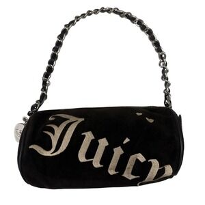 Juicy Couture Vintage Brown Velour Barrel Bag Crown Logo Y2K McBling Heart Charm